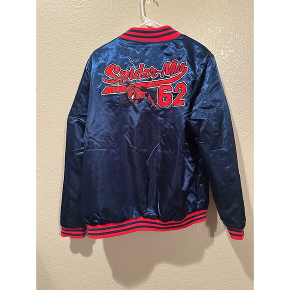NWT Disney Parks Marvel Spider-man Satin Vintage Patch Varsity Jacket Sz S & M - Picture 8 of 8